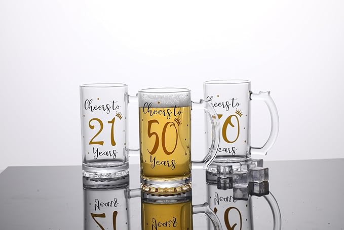 50th Birthday Gift，Men and Women Cheering 50th Birthday Beer Mugs，Cheers to the 50th Anniversary Beer Glass，50th Birthday Party Wedding Anniversary Decorative Gift, 18 Ounce (Cheers to 50 Years)