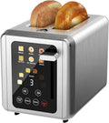2 Slice Toaster,Touchscreen & Dual Independent Control Panel,5 Basic Functions & Digital Countdown Toasters,6 Shade Settings＆6 Bread Types,Smart Bread Maker Mute/Screen-Off,Silver