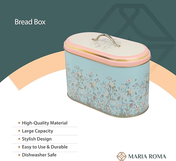 MARIA ROMA 7 Pieces Bread Box for Kitchen Countertop and Canisters Sets for the Kitchen Ideal for Bread Basket Sugar Container Coffee Canister Tea Tin Breadbox Vintage and Rustic Model