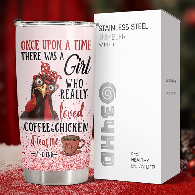 34HD 20oz Coffee Tumbler – Funny Chicken Lover Gift for Women – Stainless Steel Insulated Travel Mug with Lid – Crazy Chicken Lady Cup Christmas Gift