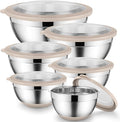 Onader Mixing Bowls with Lids Set of 6, Large Metal Nesting Mixing Bowls, Stainless Steel Non-Slip Salad Bowl Khaki – Size 1, 1.5, 2, 2.6, 3.5, 7QT