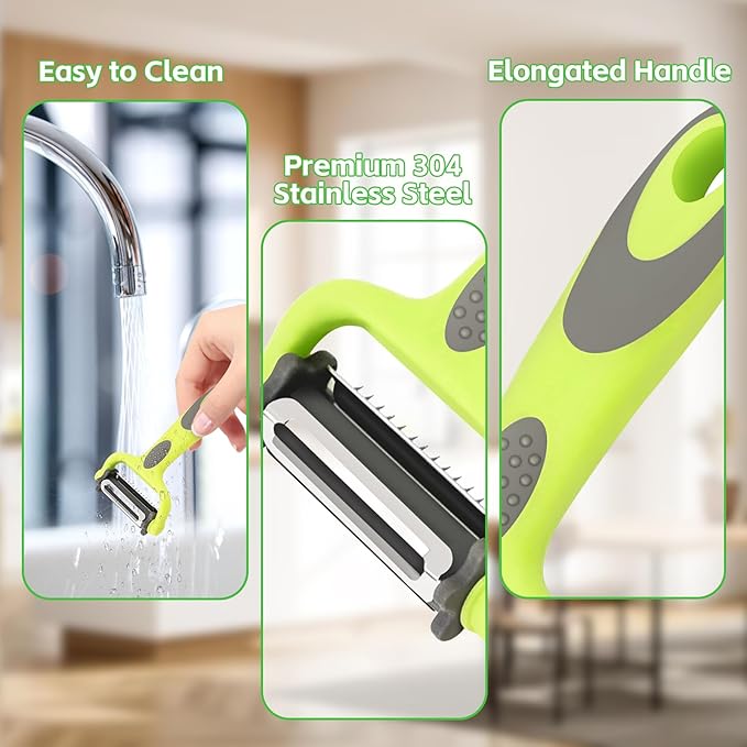 3 in 1 Vegetable Peeler for Kitchen, Potato Apple Peelers for Fruit Carrot Zucchini Cucumber Veggie, Y Vegetable Peeler 3 in 1 Serrated Blade and Standard Blades Spin Design, Anti-Slip Handle