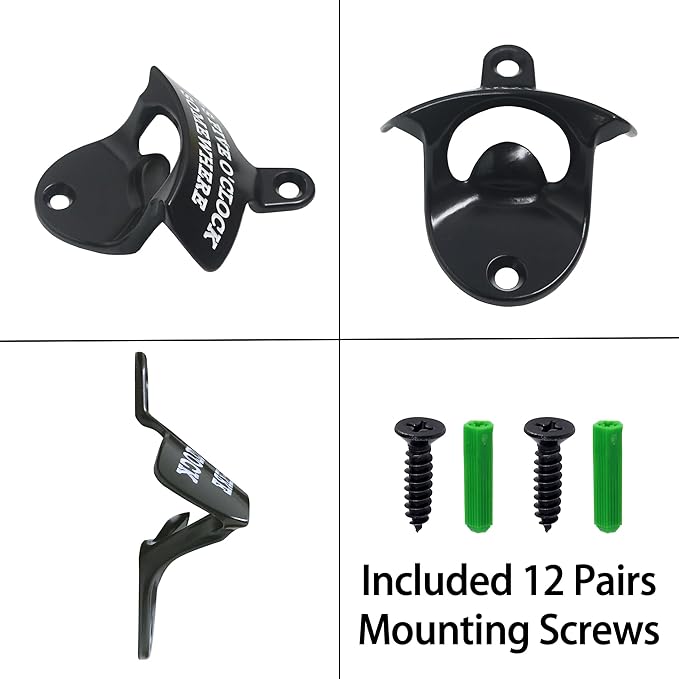 12 PCS Bulk Bottle Opener Wall Mounted Black White IT'S FIVE O'CLOCK SOMEWHERE Beer Soda Cap Opener Table Mountable for Wooden DIY Cooler Board