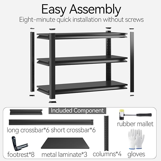 Storage Shelves, Garage Metal Shelving Unit, Adjustable, Double-Layer Column with Reinforced Ribs, Heavy-Duty, Capable of Bearing 600-3600 lbs (Black, 32 * 24 * 14, 3-Tier)