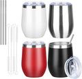 MEZMUT 12 Oz Insulated Wine Tumbler with Lid Double Wall Vacuum Stainless Steel Wine Glass Coffee Mug Insulated Tumbler Cup for Champaign, Cocktail, Beer (Multi-color, 4 Pack)