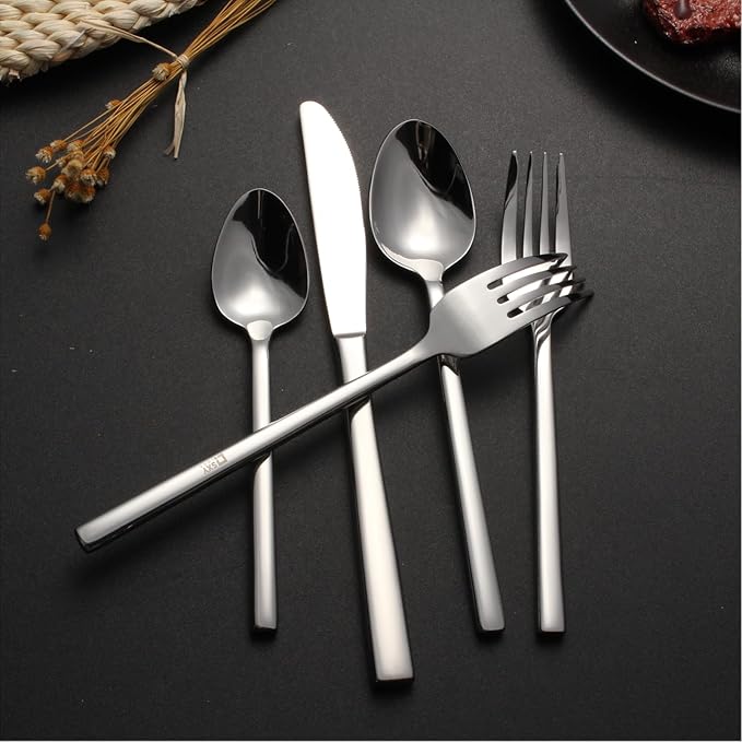 Silverware Set for 8,45 Pieces Forged Stainless Steel Flatware Set Cutlery Set,Heavy Duty and Modern Desgin,Fancy Tableware Cutlery Set for Home,Restaurant (Silver Cube 45)