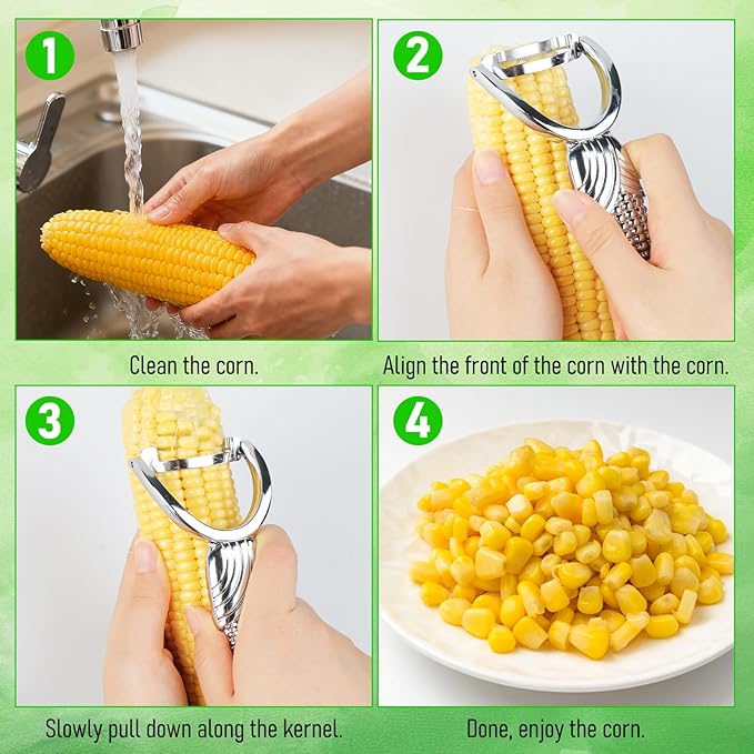 Corn Peeler,Stainless Steel Corn Cob Stripper Tool with Anti-Slip Durable Corn Shape Handle Corn On The Cob Stripper Tool Kitchen Gadget