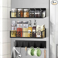 Magnetic Spice Rack for Refrigerator Organizers and Storage,Strong Magnet Metal Moveable No Drilling 3 Pack,Space Saving Kitchen Organization Kitchen Shelf with Hooks(Black,Owl)