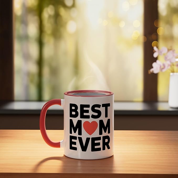 Best Mom Ever Heart Mother's Day Love Ceramic Mug, Red/White