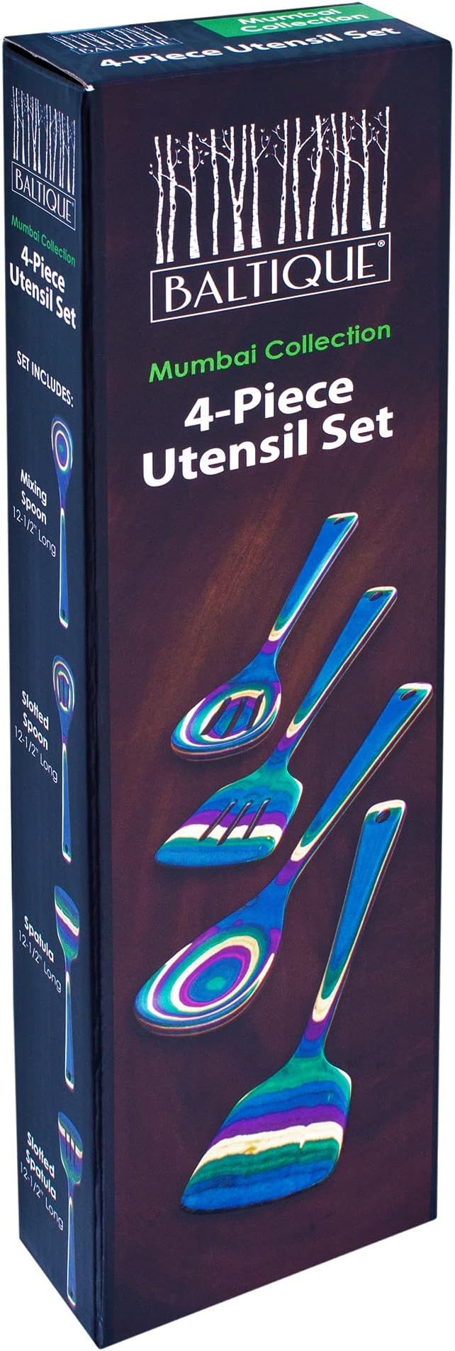 Totally Bamboo Baltique Mumbai Collection 4 Piece Cooking Utensil Set, Safe for Nonstick