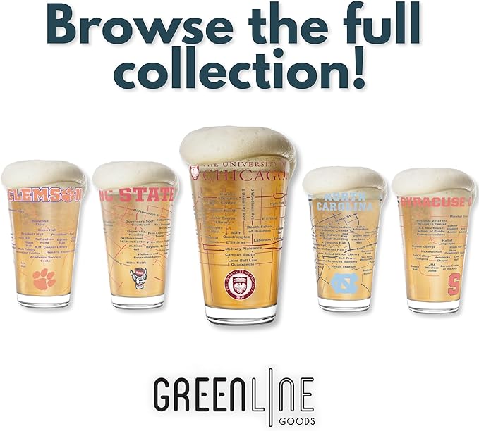 Greenline Goods – University of Clemson Tigers College Pint Beer Glasses (Set of 2), 16 oz – Full-Color Logo + Campus Map