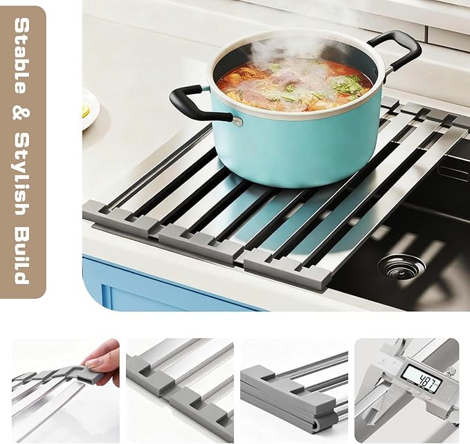 Roll Up Dish Drying Rack Over The Sink Kitchen,304 Stainless Steel, Foldable Organizer, 16.5"x13" Compact Size, Fits Kitchen & RV Sinks, Heavy Duty for Dishes, Fruits & Vegetables
