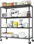 Karl home Heavy Duty 4-Tier Storage Shelving with 4" Wheels, Adjustable NSF Metal Shelves Wire Storage Rack for Garage Kitchen Basement,2500LBS Capacity 75.59" H X 55.12" W X 23.62" D,Black