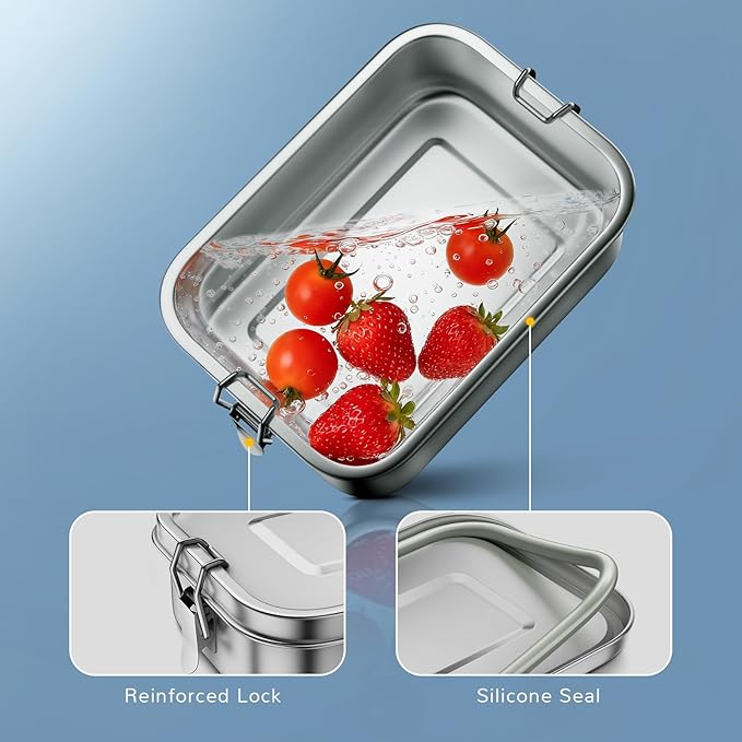 G.a HOMEFAVOR Bento Lunch Box, Stainless Steel Lunch Containers Leakproof with Removable Divider, Metal Lunch Containers, 800 ml, Dishwasher Safe