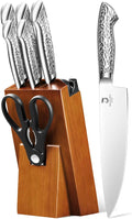 DRAGON RIOT Knife Set with Wood Block - Stainless Steel Kitchen Knives Block Set with Built in Sharpener, Dishwasher Safe, Non-Slip Ergonomic Handle - Gift for Men Women and Housewarming