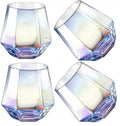 Wine Glasses Set Of 4,Stemless Wine Glass10 Oz Iridescent Glassware Modern Rainbow Wine Glass Colored Tumblers for Red Wine,Cocktail,Whiskey, Bourbon,Gift wine lovers (Iridescent)