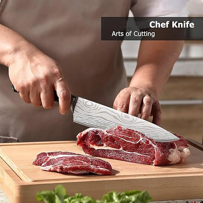 Chef Knife- 8", Razor-Sharp High-Carbon Stainless Steel Kitchen Knife, Ergonomic Handle, Multipurpose Japanese Chef's Knife for Meat & Veggies, Ideal for Gifting