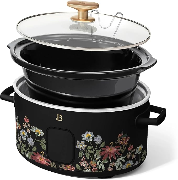 Beautiful 6 Qt Programmable Slow Cooker with Touch Control, Digital Timer and Keep Warm Function – Large Electric pot Capacity Kitchen Appliance by Drew-Barrymore (Wildflower Black)