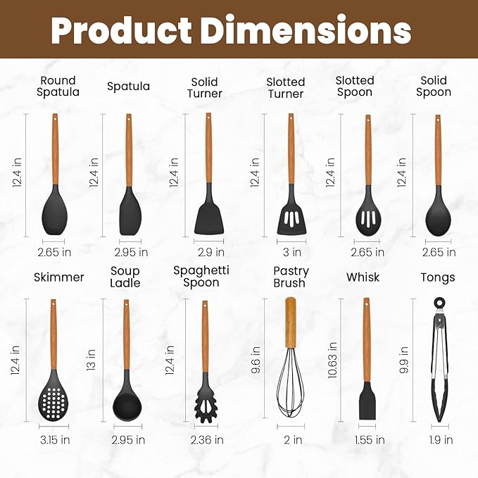 Kitchen Utensils Set - Silicone Cooking Utensils Set - 12 Pcs for Cooking, Spatula,Turner, Spoon, Brush, Useful Pots and Pans Accessories, Kitchen Gadgets for Non-Stick Cookware BPA FREE