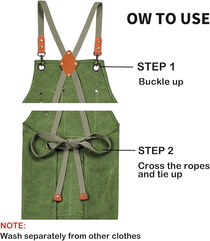 ZOMAO Cotton Canvas Cross Back Apron for Men and Women,Chef Apron With Adjustable Strap and Large Pockets,Kitchen Cooking Baking Bib Heavy Duty Work Apron(Army green)