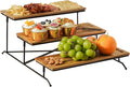 ZONEYILA 3 Tier Serving Stand with Wooden Serving Platter, 14 Inch Tier Serving Trays with Collapsible Sturdier Rack, Rectangle Cupcake Stand for Party