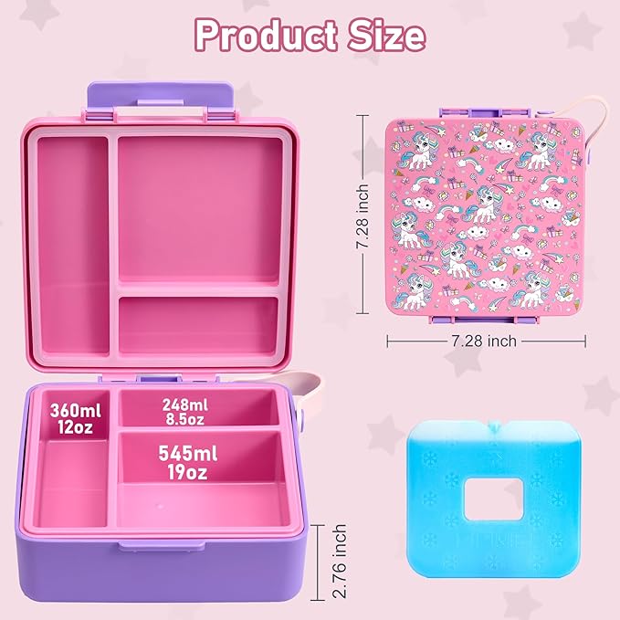 Chill Bento Lunch Box for Kids Adult with Ice Pack,Leak Proof 3 Compartments Lunch Container for Kids,Ice Pack Detachable Bento Box,BPA Free,Dishwasher & Microwave Safe-Horses