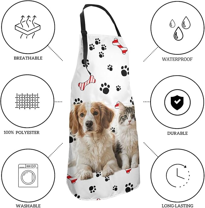 Custom Dog Face Apron for Men Women, Personalized Photo Bib Apron with Pockets, Customized Chef Aprons
