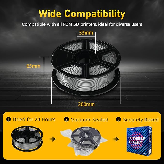 FLASHFORGE Rapid PETG Filament 1.75mm Metallic Silver, Max 600mm/s High Speed Printing, 3D Printer Filament 1kg Spool, Dimensional Accuracy +/- 0.02mm, Fits Most 3D Printers