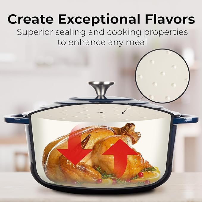 Zulay Kitchen 6 Quart Enameled Cast Iron Dutch Oven Pot with Lid – Premium Durability & Oven Safe up to 500°F – Heavy Duty Cookware Perfect for Bread Baking, Stews, Braising & Roasting - Lapis Lazuli