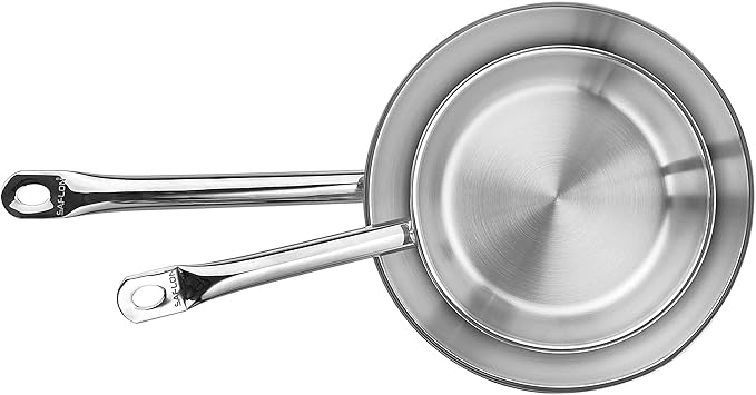 SAFLON Stainless Steel Tri-Ply Capsulated Bottom 2-Piece Fry Pan, Induction Ready, Oven and Dishwasher Safe