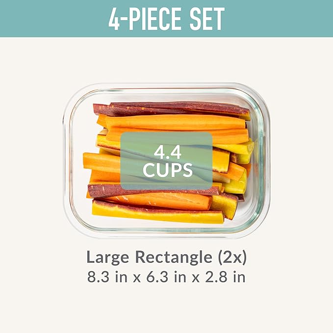Bentgo Glass Leak-Proof Food Storage Set - 4-Piece Glass Containers with BPA-Free Airtight Lids, Reusable & Durable for Leftovers & Meal Prep - Microwave, Freezer, Oven & Dishwasher Safe (Soft Aqua)