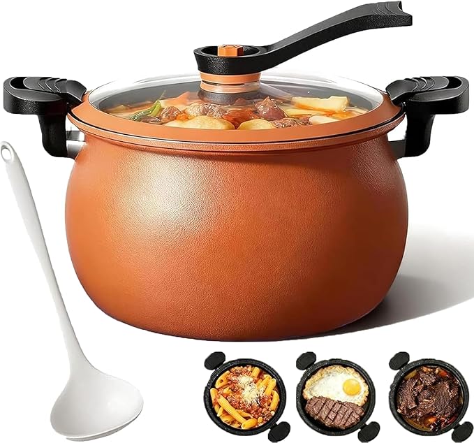 Multifunctional Large Capacity Non-stick Pressure Cooker, 8L Versatile Micro-Pressure Cooking Pot with Visible Transparent Glass Cover, Easily Serves 4–6 People (orange)
