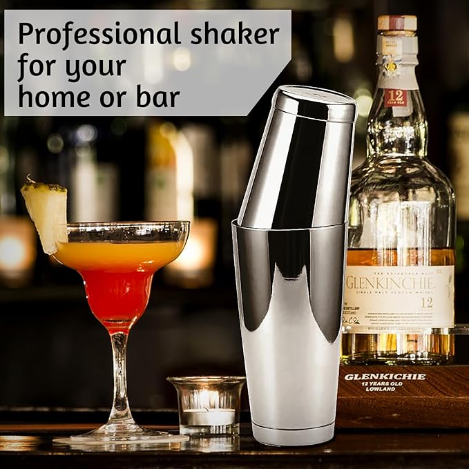 Stainless Steel Boston Shaker - 2-Piece 18oz & 28oz Professional Bartender Cocktail Shaker Bartender Shaker Kit