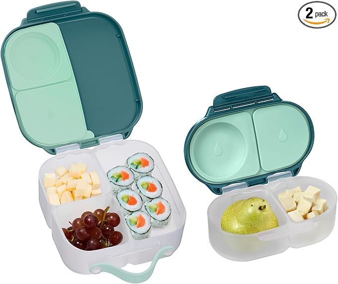 b.box Mini Lunch + Snack Containers (Emerald Forest): 2-Pack Set Includes Lunch Box (4 1/4 Cup Capacity) & Snack Box (1 3/4 Cup Capacity). Easy Open Bento Containers, School Supplies