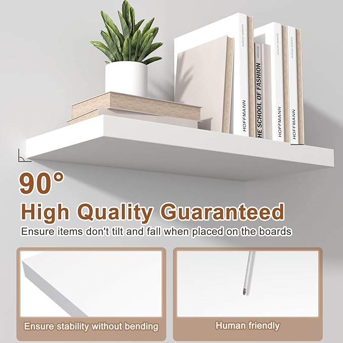 12 Inch Deep Floating Shelves for Wall 3 Pack Floating Shelfs Large Storage Space Wall Decor Display Shelf for Bathroom Living Room Bedroom Kitchen 36" W x 12" D x 1.2" H White