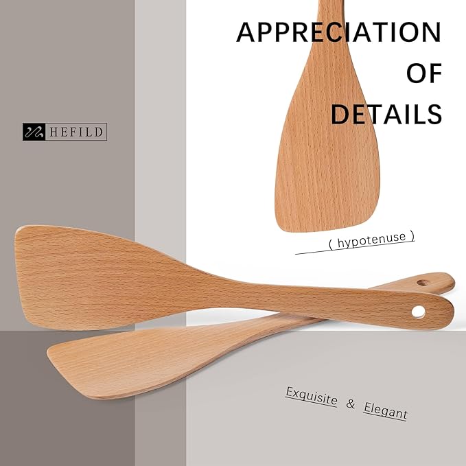 2PCS Wooden Spatulas for Cooking,12.8inch Coated Beech Wood Turners for Frying,Non-Scratch Wood Bevel Spurtle for Pan & Wok,Wooden Cooking Utensils for Non Stick Cookware,Long Handle Scraper