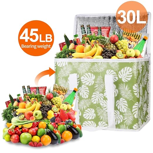 Bodaon 4-Pack Cooler Insulated Food Delivery Bag, X-Large Bags With Top Zippered for Grocery/DoorDash/Catering/Shopping, Thermal Hot Pizza, Large Cold and Frozen, XL Tote, Leaf