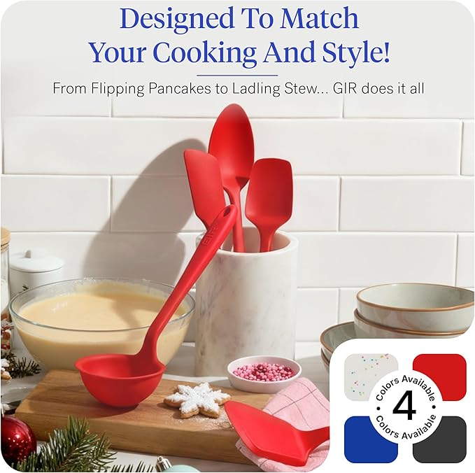 GIR: Get It Right - 5 Piece Essentials All Purpose Set - Ladle, Spatula, Flip, Spoon & Spoonula, Non-stick, Heat Resistant, Dishwasher Safe, Kitchen Utensils, Baking Supplies - Royal Blue