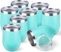 StarSpeed 12oz/8 Pack Wine Tumbler with lid, Stainless Steel Travel Mugs Stemless Double Wall Insulated Coffee Cup, Insulated Wine Glasses Travel Tumbler for Cold & Hot Drinks(Light Green, 8)