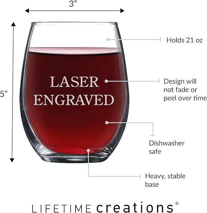 Lifetime Creations Personalized Stemless Wine Glass with Engraved Name - Bachelorette Party Favors, Bridesmaid Proposal Gift Glasses for Her, Made in USA (Holds 21 oz)