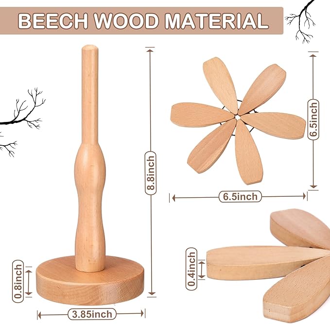 Wooden Christmas Tree Coaster Trivets Wood Trivets Set for Hot Dishes Set of 4 Christmas Tree Shape Foldable Wooden Coaster and 1 Stand Natural Trivet for Cups Plates Bowls Pots(Beech Color)