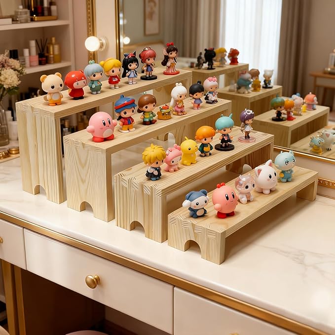 Wooden Display Stand Wood Tiered Racks, 2 Set 8 Piece Wood Display Shelf for Cupcake,Jewelry,Card, Vendor Events, Table Shelves Wooden Riser Organizer Dessert Showcase-Natural