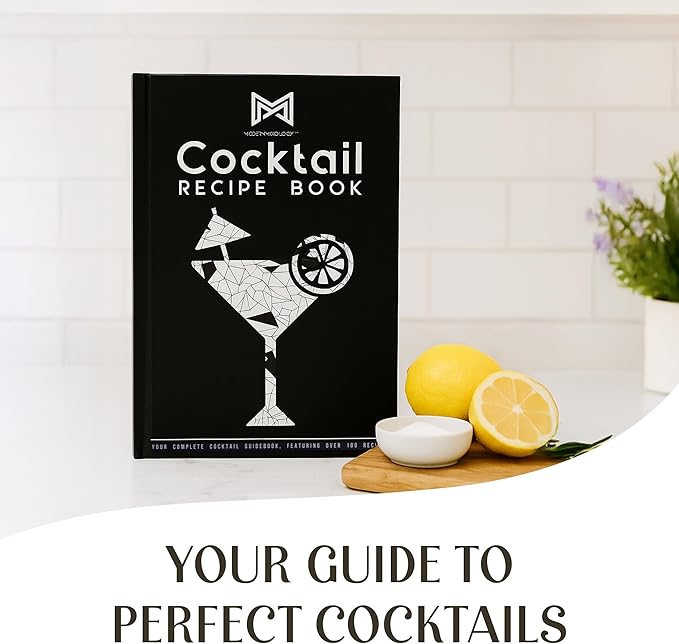 Modern Mixology 21-Piece Cocktail Shaker Set with Stand, Bartender Kit for Home Bar Accessories: 24oz Martini Shaker, Jigger, Strainer, Bar Spoon, Tongs, Opener, Muddler (Silver, Brown Stand)
