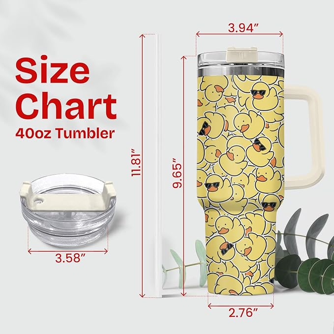 34HD Just A Girl Who Loves Ducks Tumbler with Handle and Straw, 40oz Animal Themed Coffee Mug with Lid, Duckling Cup, Duck Lover Gifts for Teenage Girls Women Daughter Friends