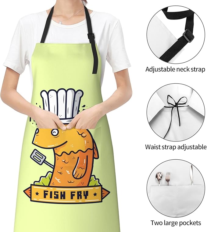 Friday Fish Fry Apron Adjustable Neck Aprons For Men Women With Pockets Waterproof Aprons For Kitchen Home Cooking Bbq Apron
