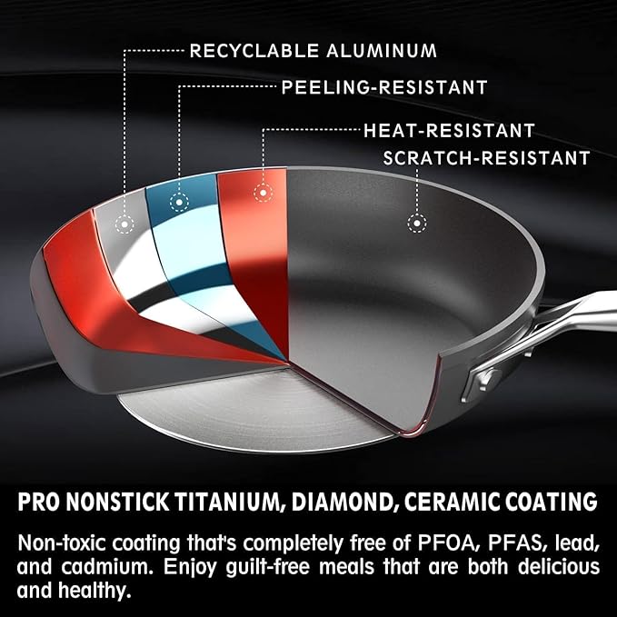 MsMk Titanium and Ceramic Nonstick Wok pan with lid，12.5 Inch Woks & Stir Fry Pans with Stay-Cool Handle，Flat Bottom Wok Suits for Induction, Electric, Gas, Halogen, All Stoves