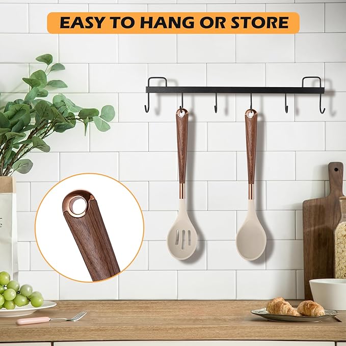MANJIA Silicone Spoons Set, Nonstick Silicone Slotted Spoon & Solid Spoon Set, Serving Spoons kitchen Spatula for Cooking Fish, Eggs,Flipper, Cooking Utensils Set 2pcs (khaki-spoons)