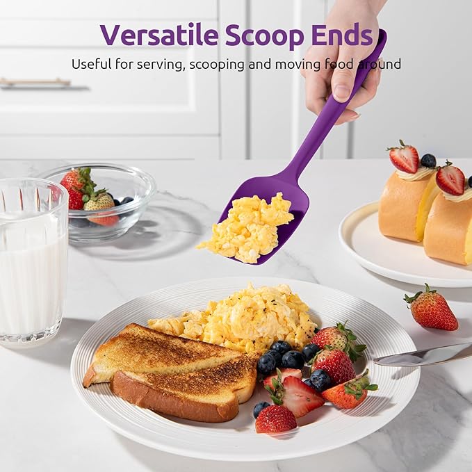 U-Taste Flat Spatula & Spoon Spatula: 11.38in 600ºF Heat Resistant Silicone Bowl Scraper, Flexible Rubber Kitchen Cooking Mixing Utensil with Upgraded Non-Stick Surface (Set of 2, Purple)