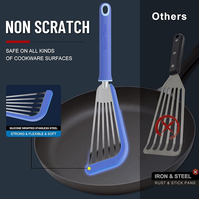 Fish Spatula,600℉ Heat Resistant Silicone Fish Spatula with Basting Brush,for Nonstick Cookware,Flexible Slotted Fishs Turner Spatulas,BPA Free,Dishwasher Safe(Blue)