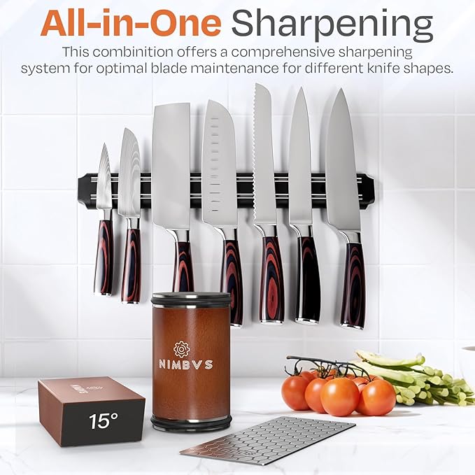 Rolling Knife Sharpener Kit with Diamond & Ceramic Sharpening System – 1000# Grit Whetstone, 15° & 20° Magnetic Angles, Non-Slip Base, Professional Sharpening Kit for Kitchen & All Blade Types
